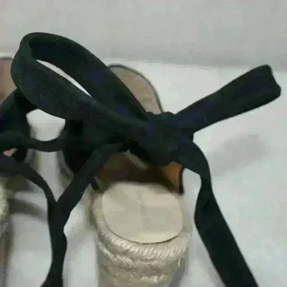 Etienne Aigner Espadrille Lace Up Ankle Strap Black Suede Open Toe Sandal 6 - Picture 9 of 13